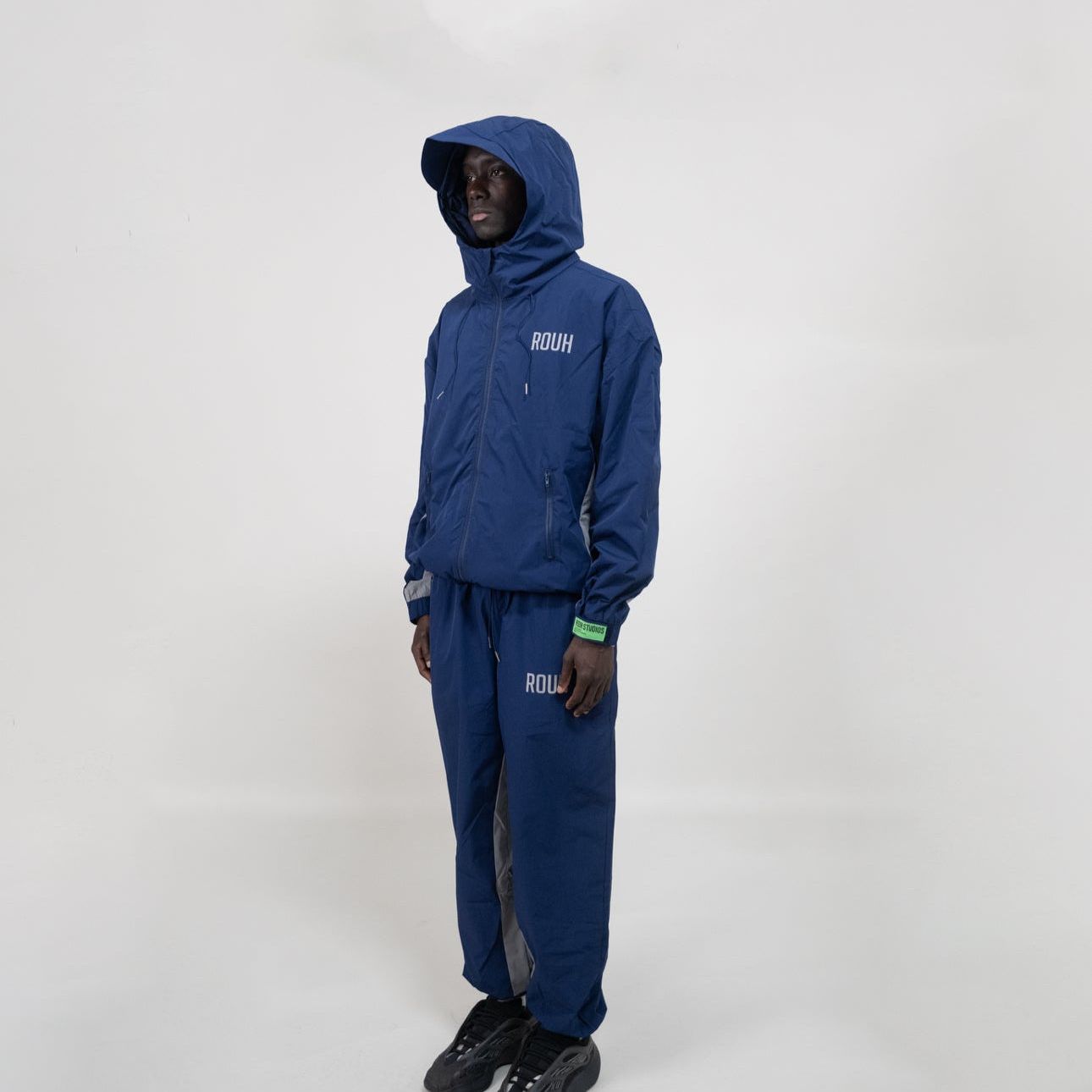 ROUH - NYLON PANELLED TRACK JACKET - NAVY GREY