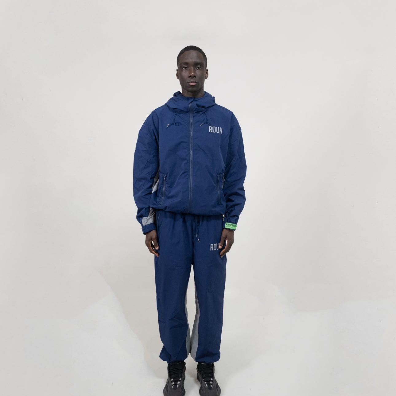 ROUH - NYLON PANELLED TRACK BOTTOMS - NAVY GREY