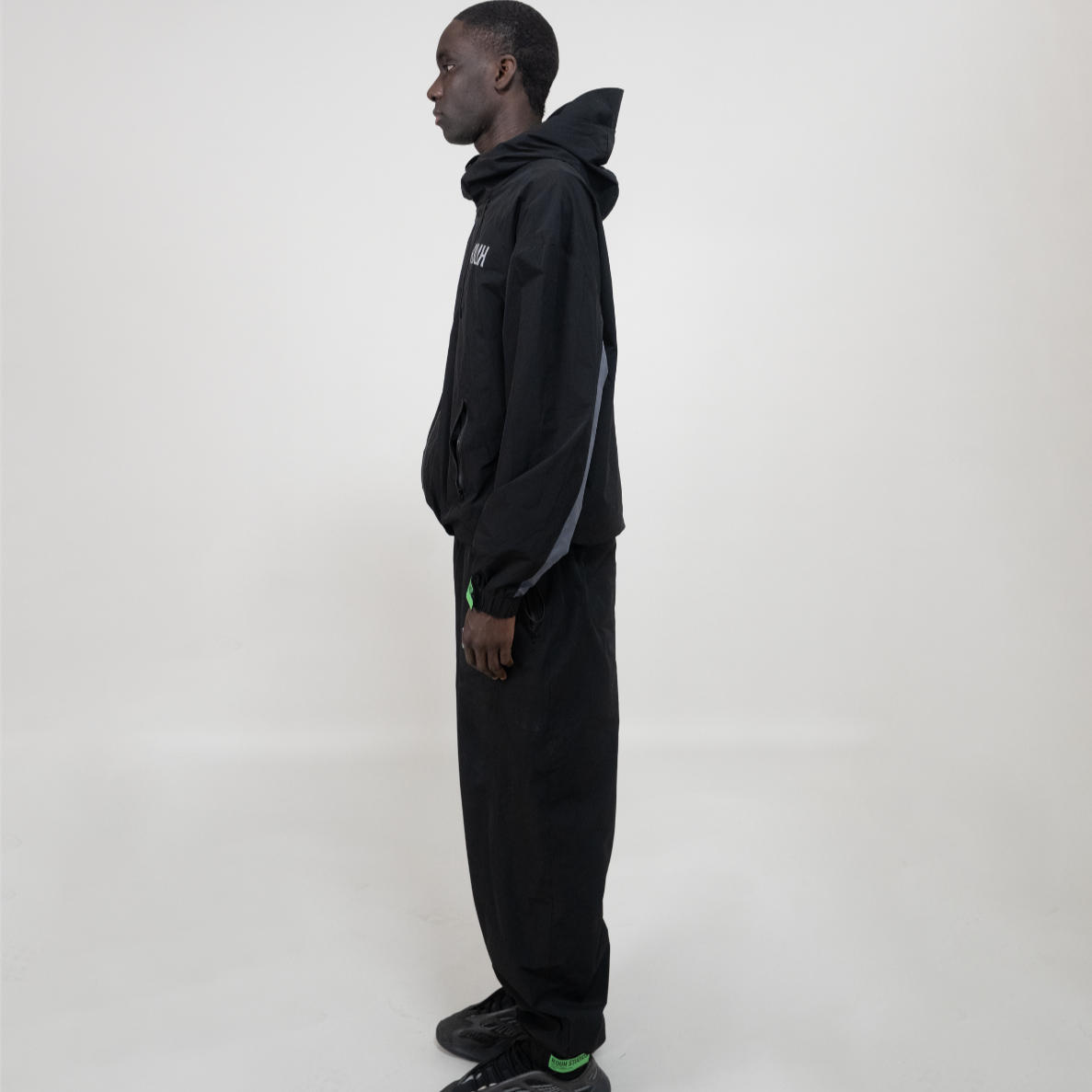 ROUH - NYLON PANELLED TRACK JACKET - BLACK GREY