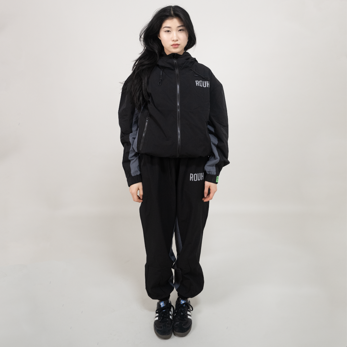 ROUH - NYLON PANELLED TRACK JACKET - BLACK GREY
