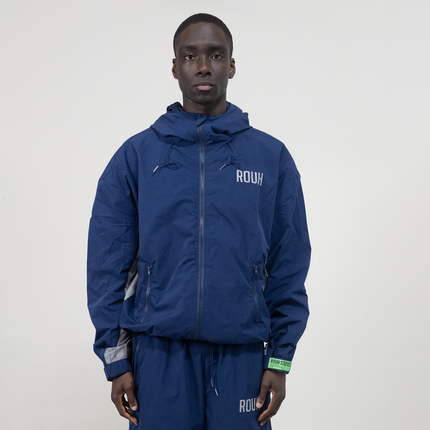ROUH - NYLON PANELLED TRACK JACKET - NAVY GREY