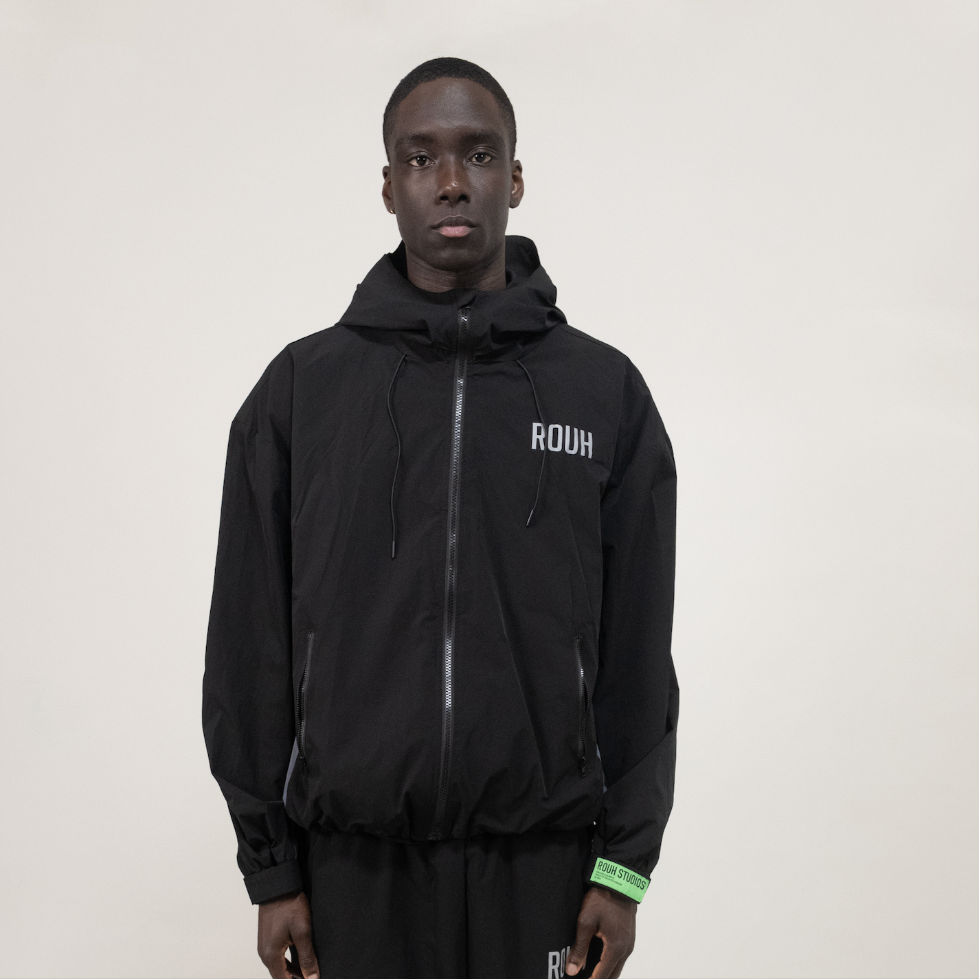 ROUH - NYLON PANELLED TRACK JACKET - BLACK GREY
