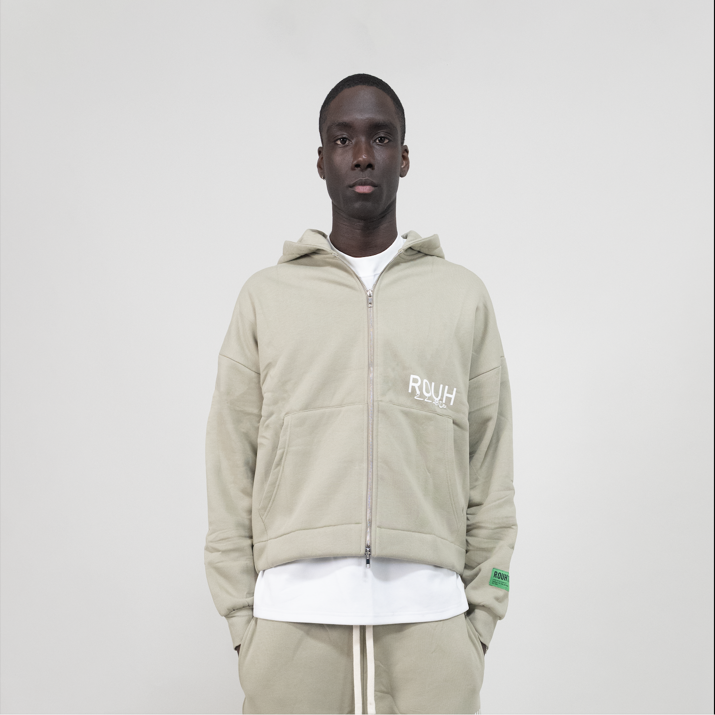 ROUH - OLIVE GREEN DOUBLE ZIP HOODIE