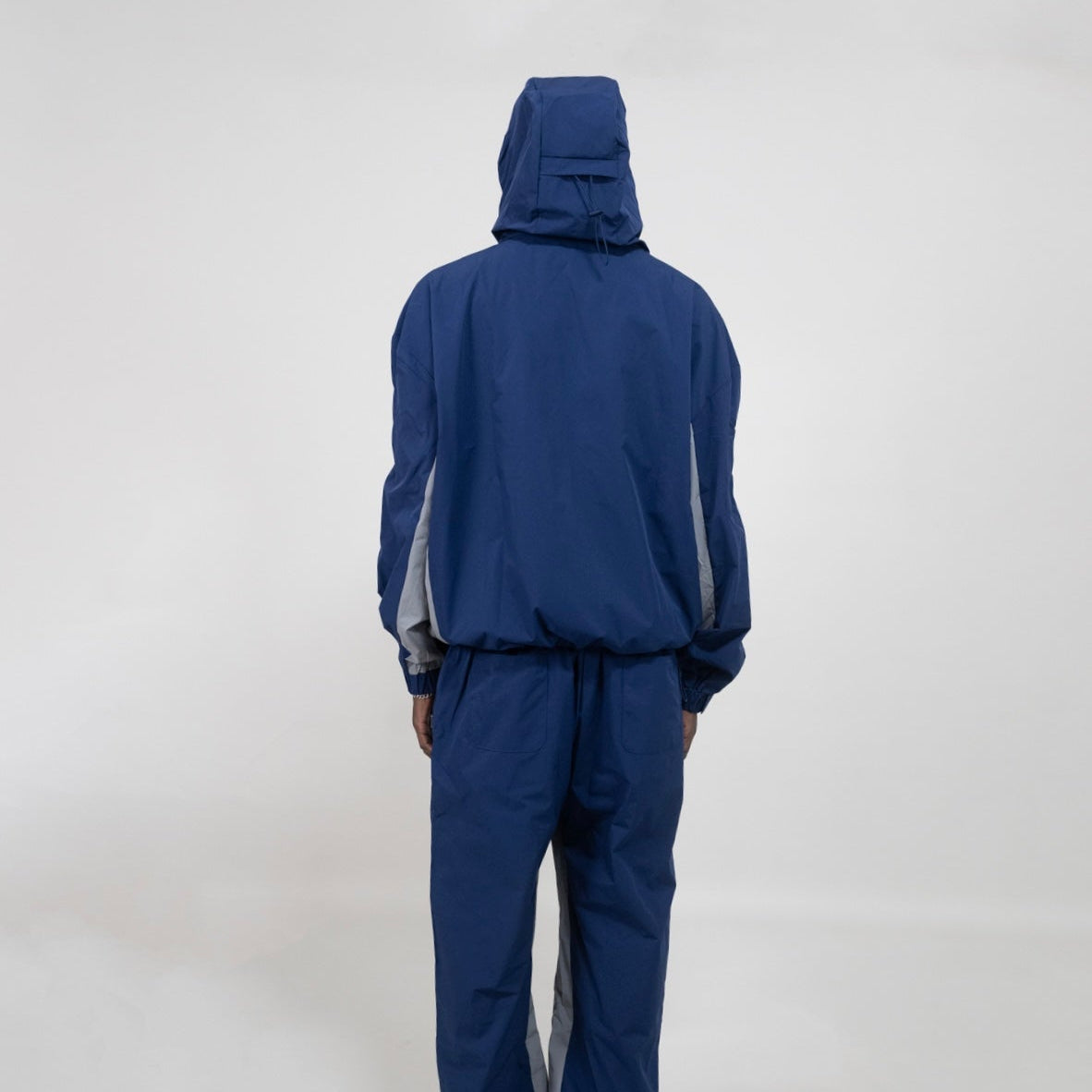 ROUH - NYLON PANELLED TRACK JACKET - NAVY GREY