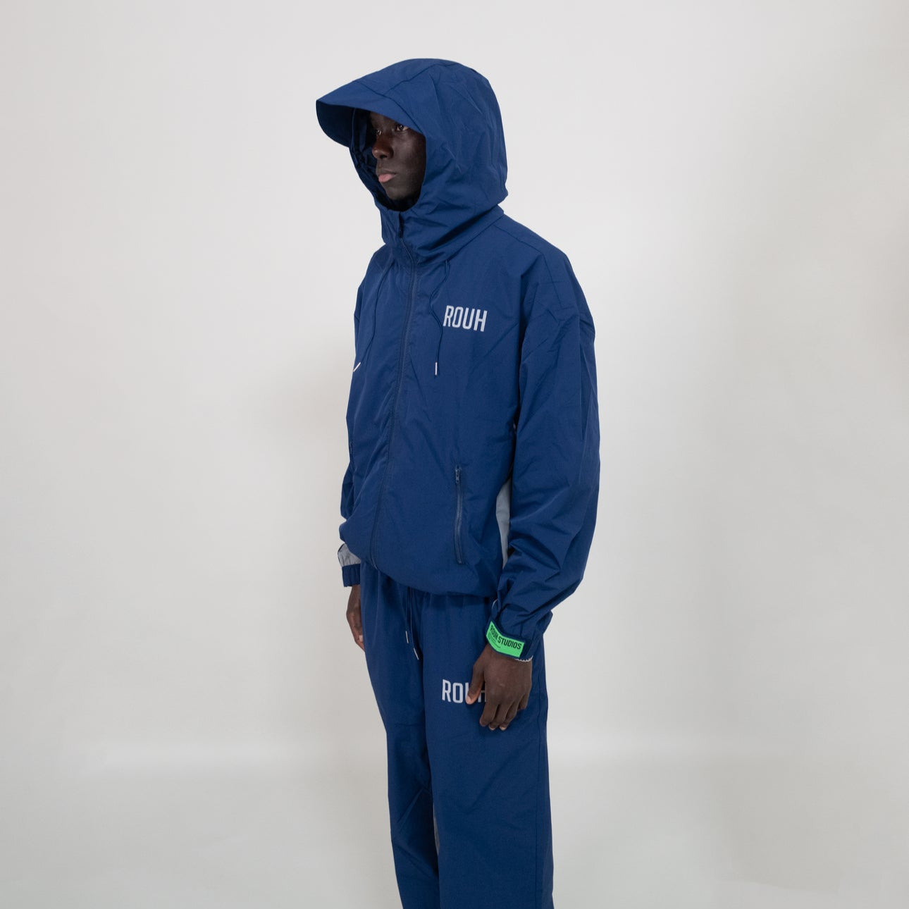 ROUH - NYLON PANELLED TRACK JACKET - NAVY GREY
