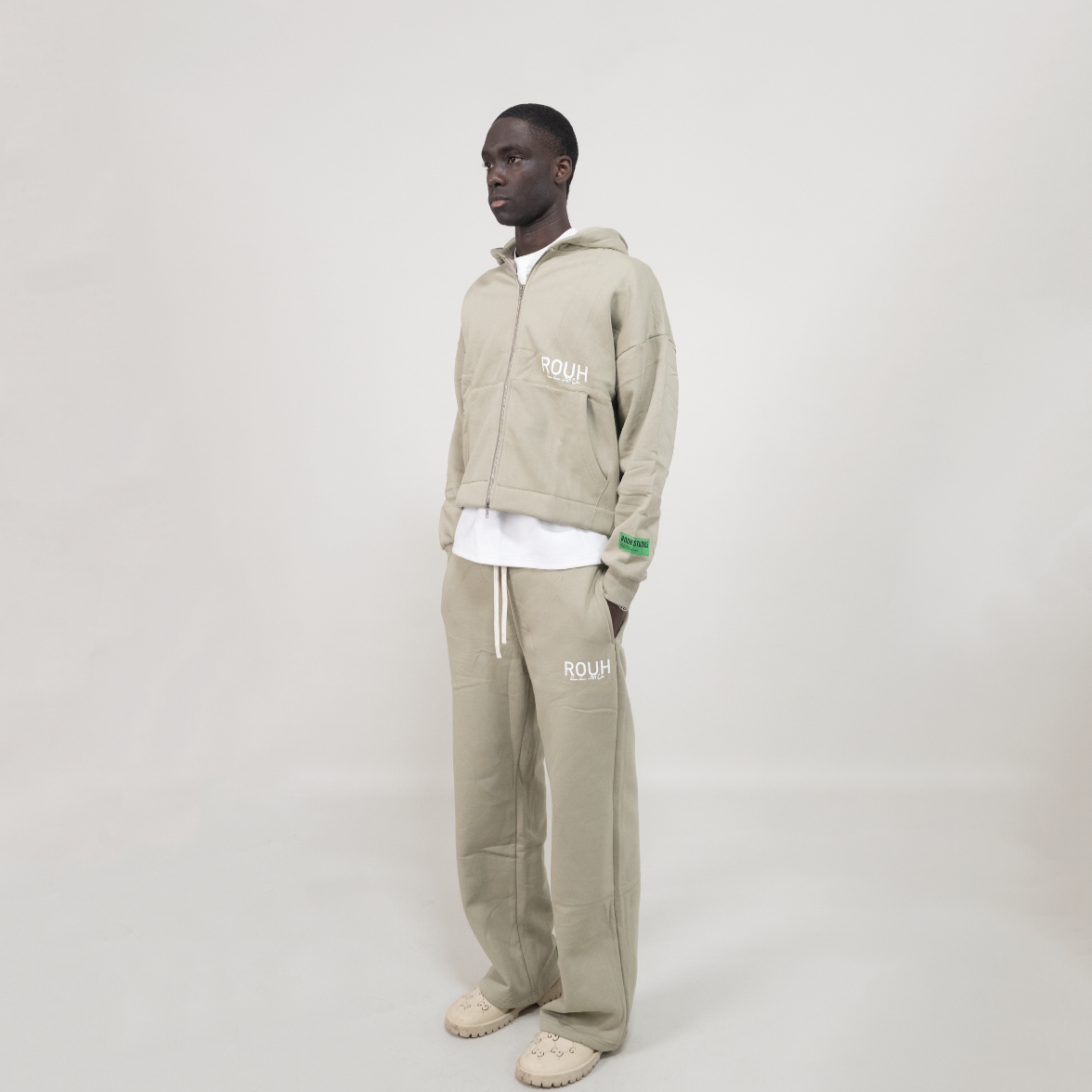 ROUH - OLIVE GREEN DOUBLE ZIP HOODIE