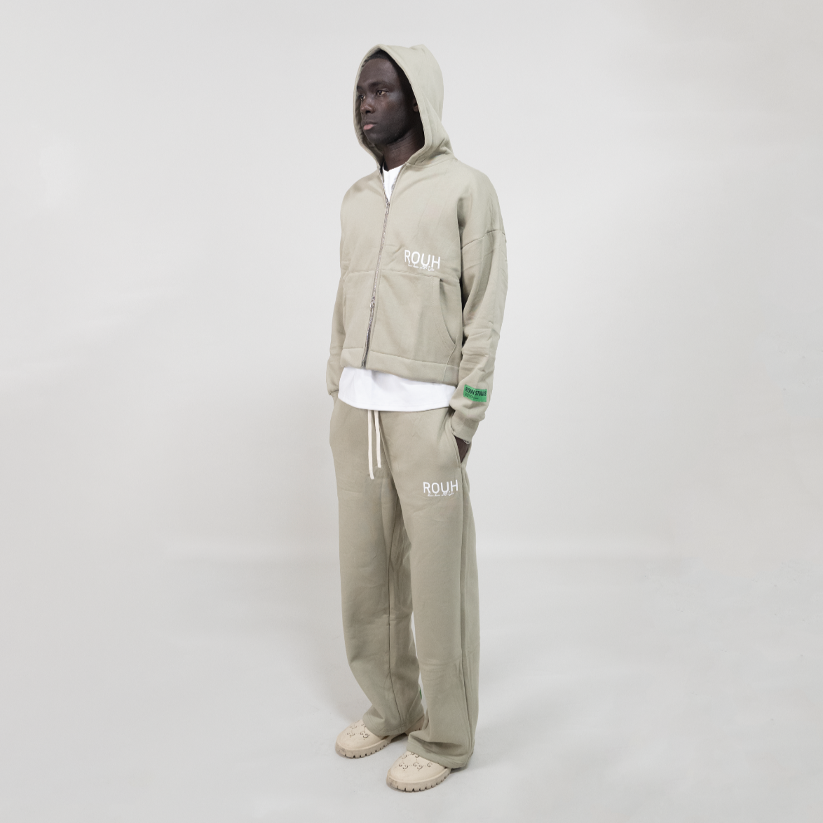 ROUH - OLIVE GREEN DOUBLE ZIP HOODIE
