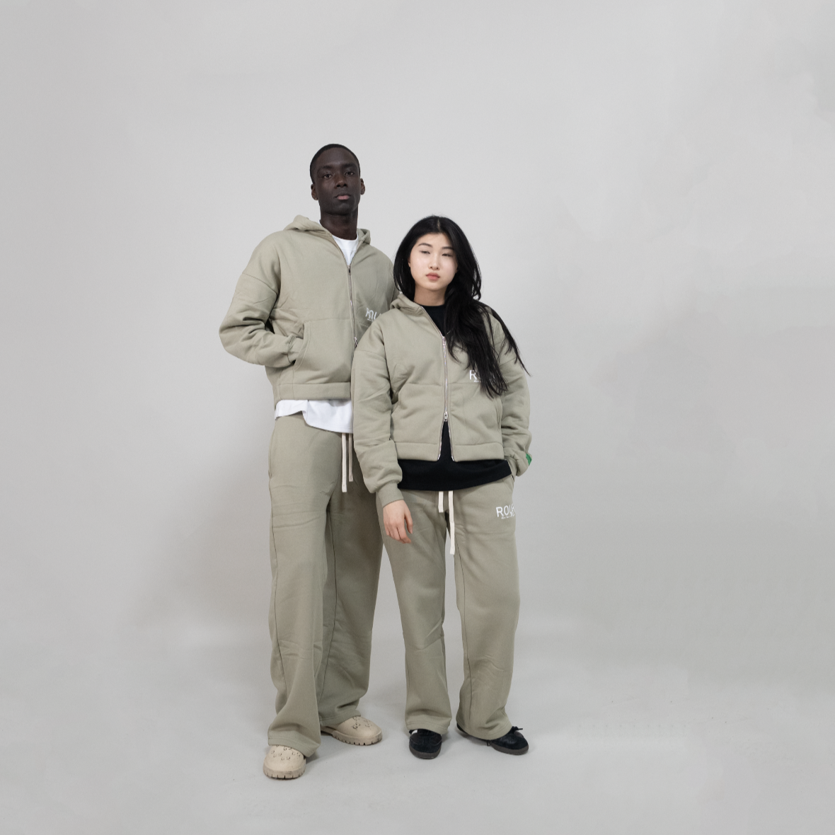 ROUH - OLIVE GREEN DOUBLE ZIP HOODIE