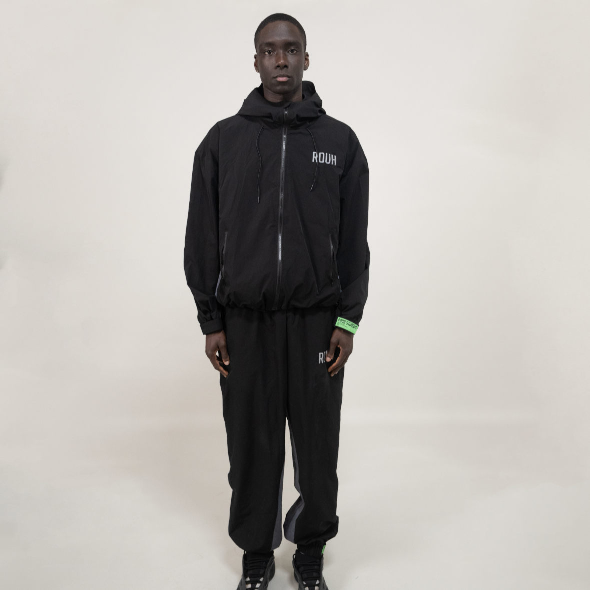 ROUH - NYLON PANELLED TRACK BOTTOMS - BLACK GREY