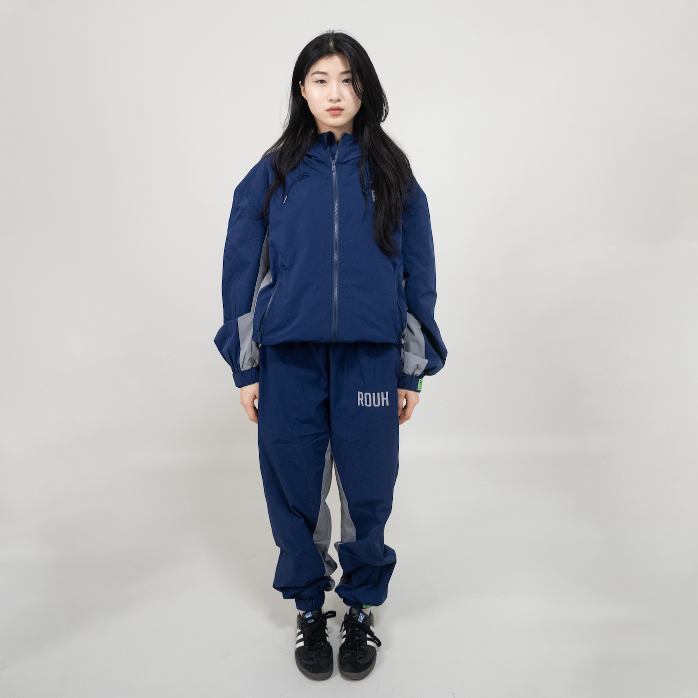ROUH - NYLON PANELLED TRACK JACKET - NAVY GREY