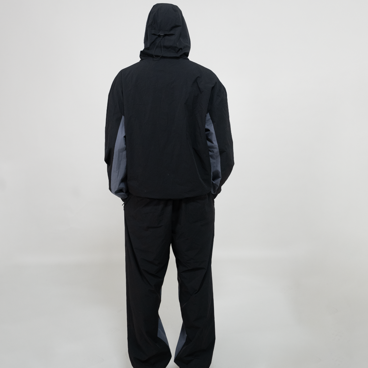 ROUH - NYLON PANELLED TRACK BOTTOMS - BLACK GREY