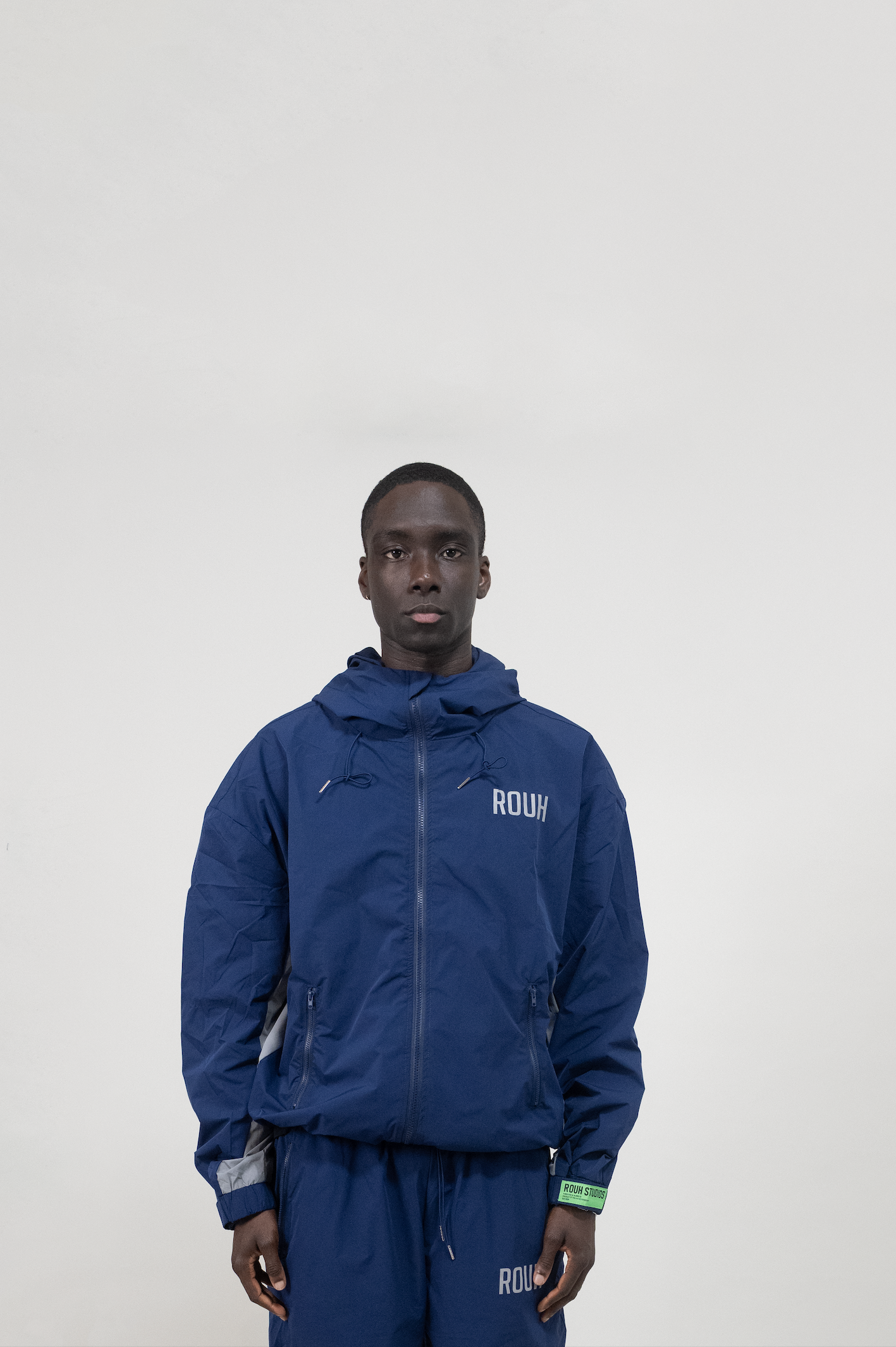 ROUH - NYLON PANELLED TRACK JACKET - NAVY GREY
